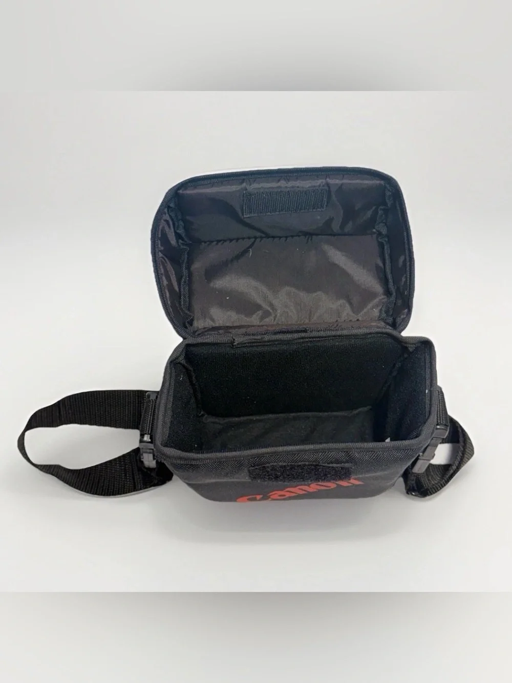90s Vintage CANON Logo Small Shoulder Camera Bag Blk Soft Padded RARE Belt Loop